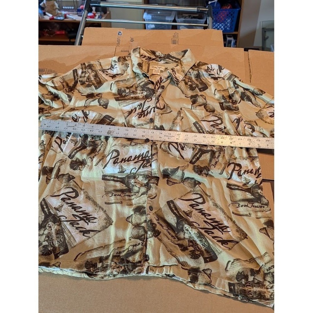Panama Jack Rum Buried Treasure Men's Xxl Tan Tropical Rayon Aloha Shirt Used View 5